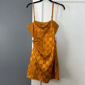 12th Tribe Gold Checkered Mini Dress